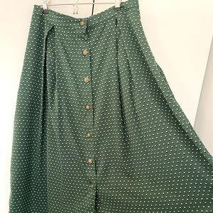Who What Wear green polka dot skirt, button detail